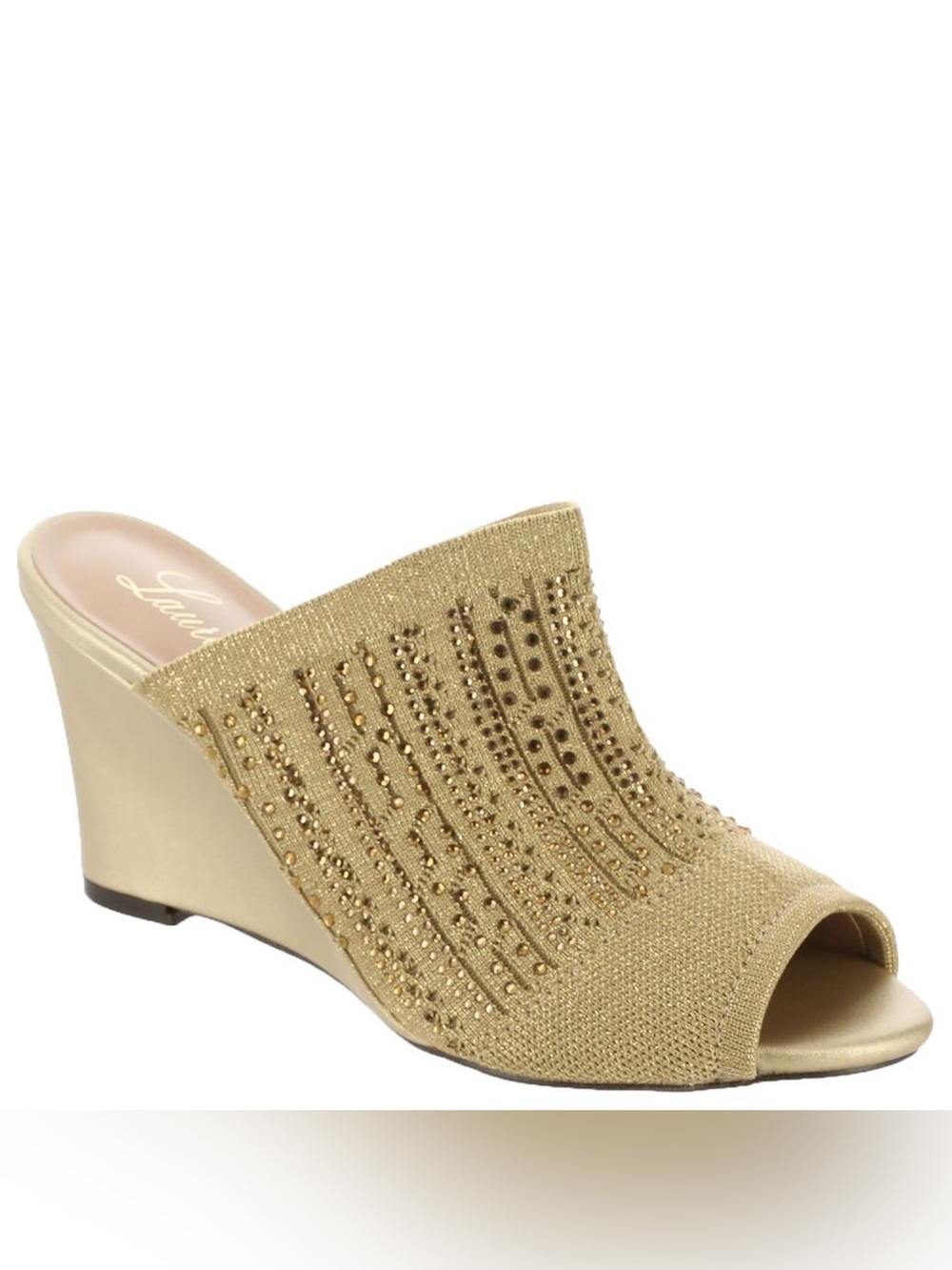 Lauren Lorraine Gold Beaded Open-Toe Wedge Slip On Sandals 5.5 New in Box